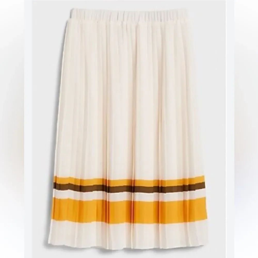 Banana Republic Factory Cream Pleated Yellow Green Hem Stripe A-Line Skirt NEW
